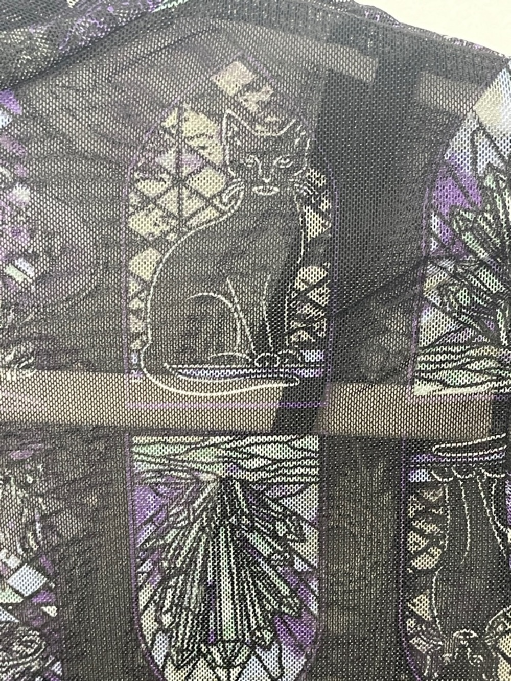Cosmic Aura Stained Glass Sheer Mock Neck Top Black Cami Cathedral Moon Phases - Picture 8 of 10